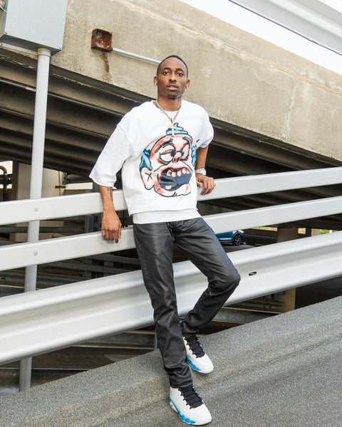 WHITE BLUE MONSTER 2.0 CROPPED CREWNECK