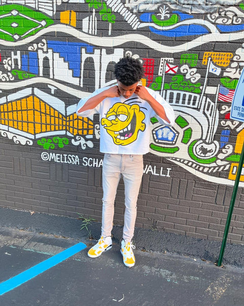 WHITE YELLOW EDDY CROPPED CREWNECK