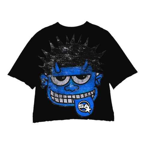 MONSTER BLUE BLACK CROPPED CREWNECK