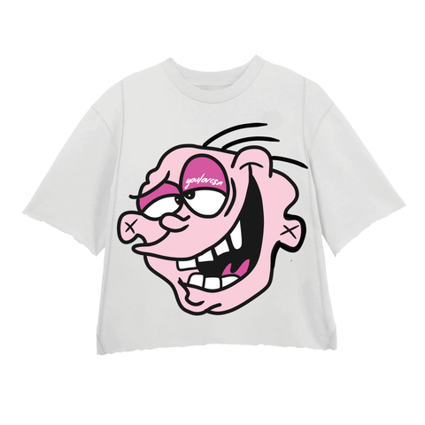 WHITE PINK EDDY CROPPED CREWNECK