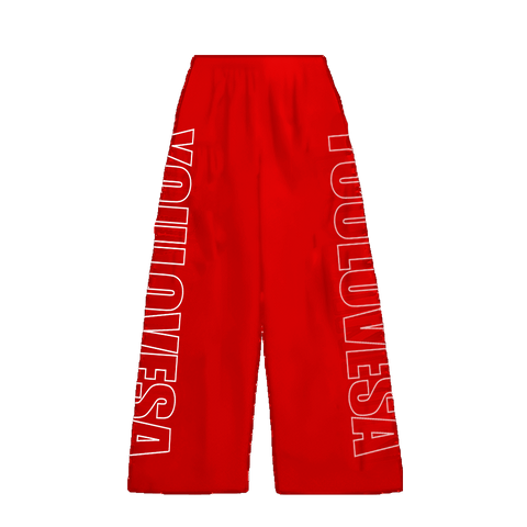 RED NYLON TRACKPANTS