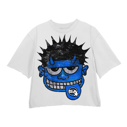 MONSTER BLUE WHITE CROPPED CREWNECK