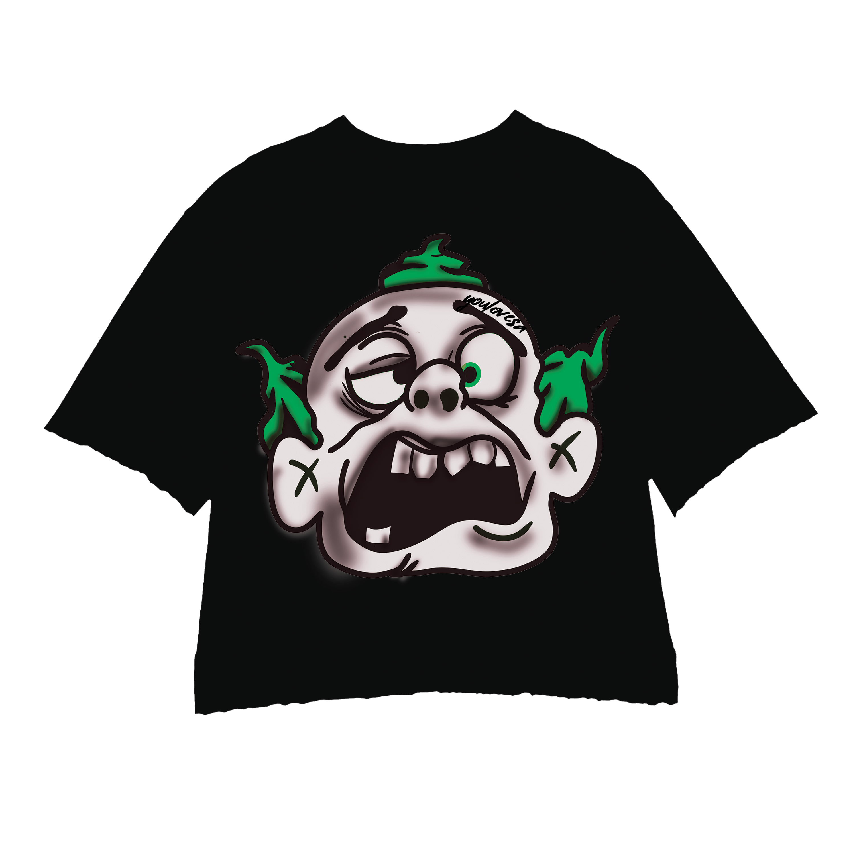 GREEN MONSTER 2.0 / BLACK CROPPED CREWNECK