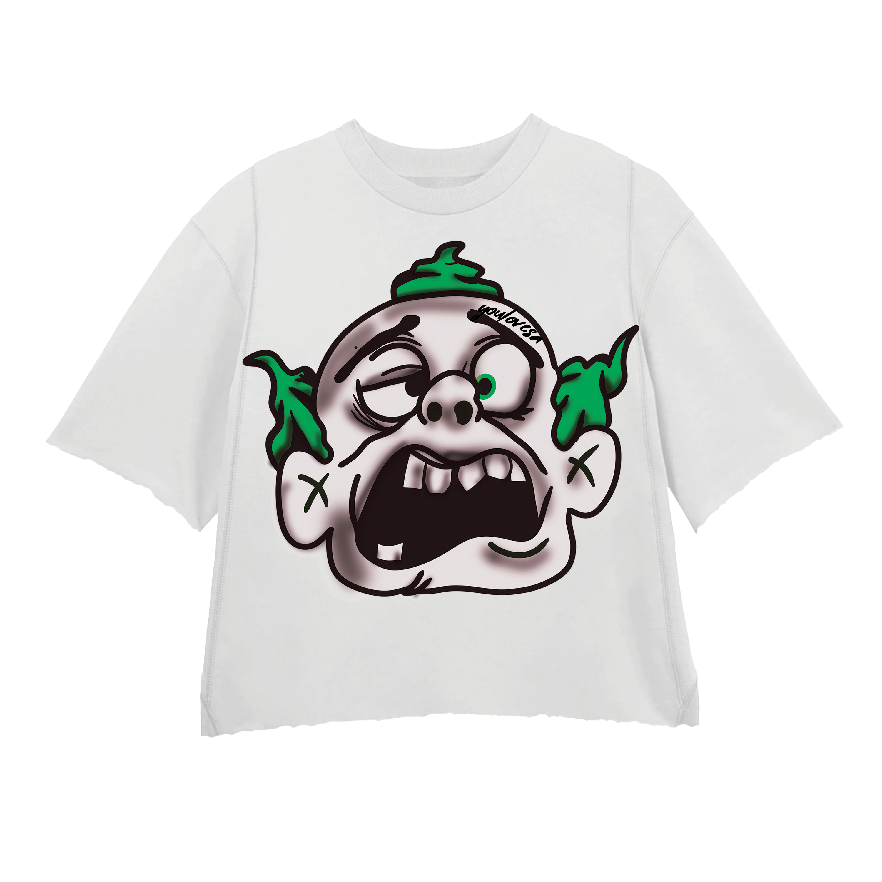 GREEN MONSTER 2.0 WHITE CROPPED CREWNECK