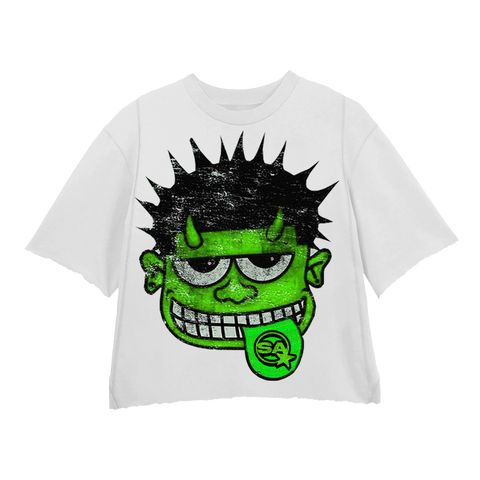 MONSTER GREEN WHITE CROPPED CREWNECK