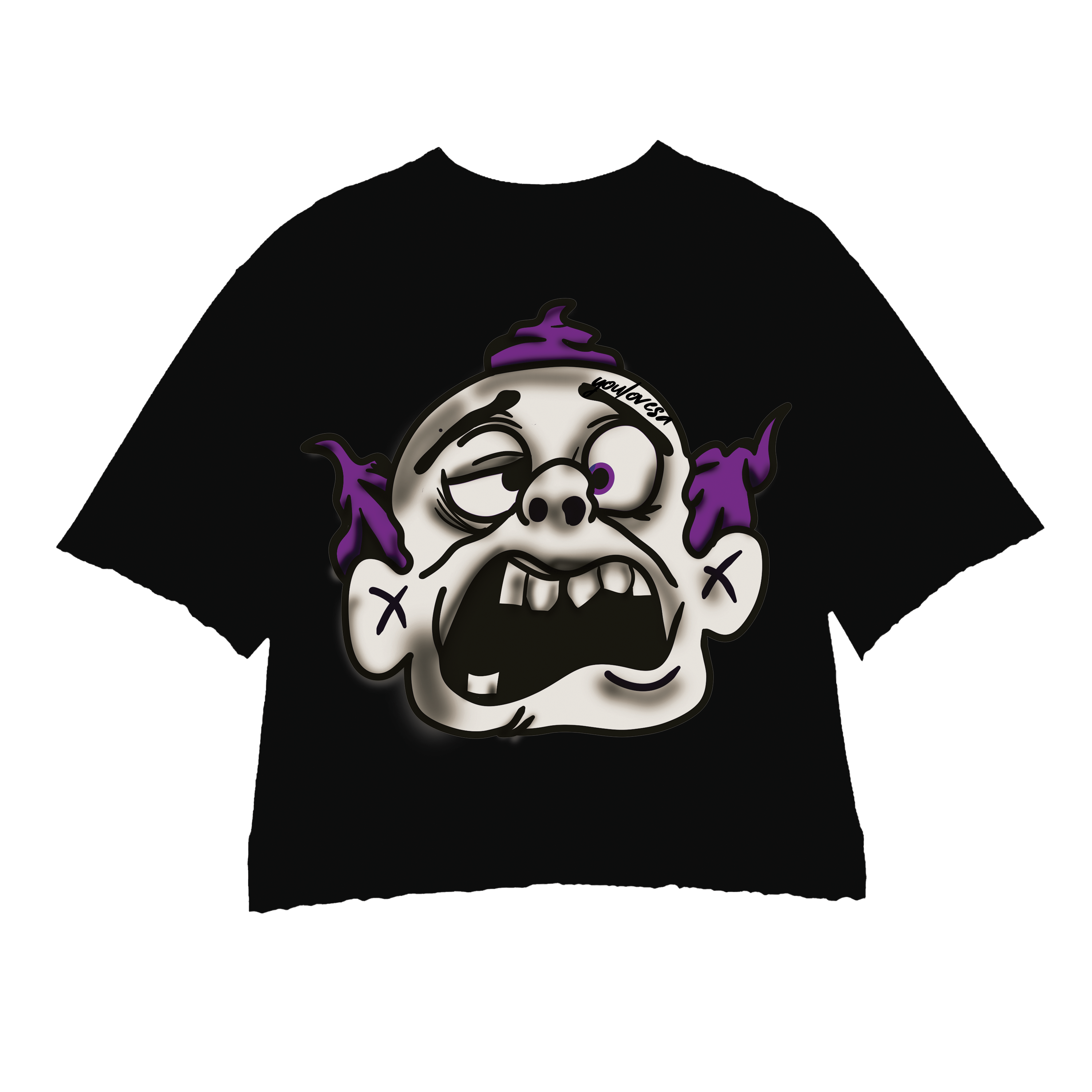 PURPLE MONSTER 2.0 BLACK CROPPED CREWNECK