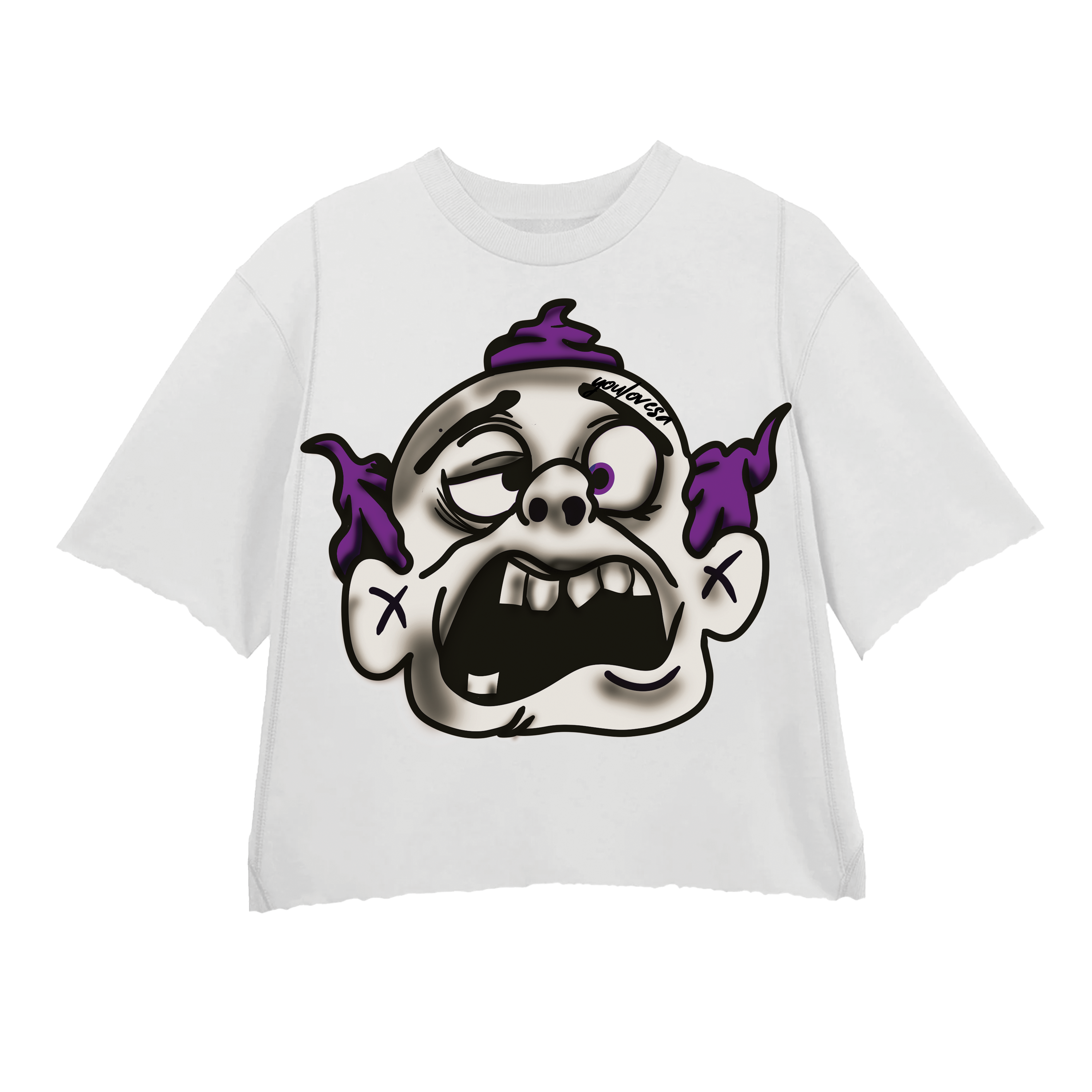 PURPLE MONSTER 2.0 WHITE CROPPED CREWNECK