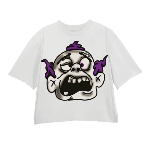 PURPLE MONSTER 2.0 WHITE CROPPED CREWNECK