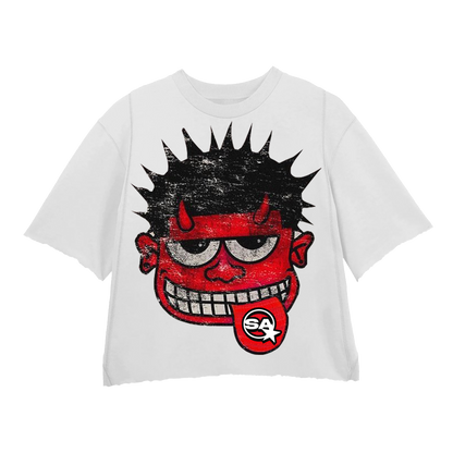 MONSTER RED WHITE CROPPED TEE