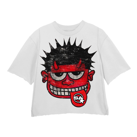 MONSTER RED WHITE CROPPED CREWNECK