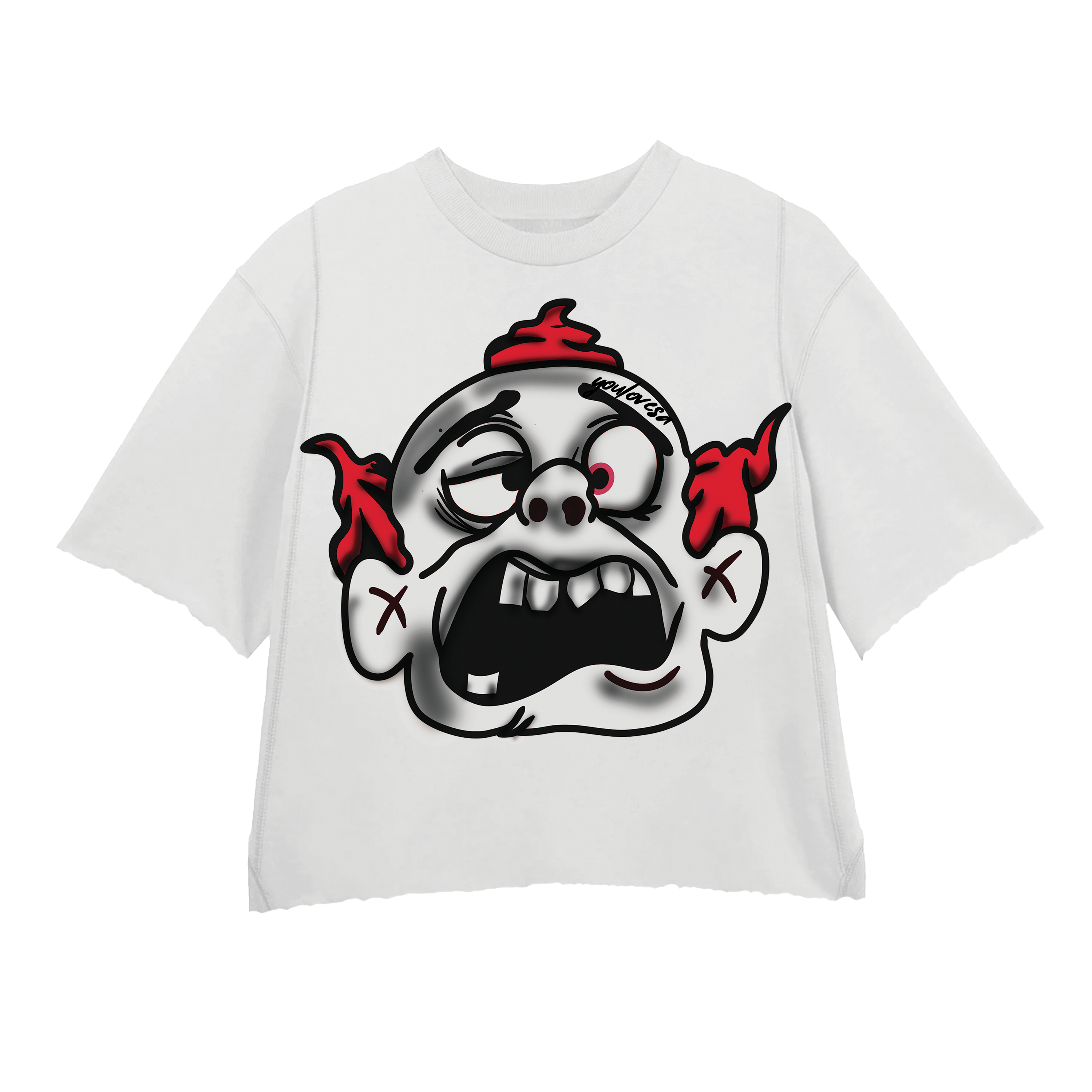 WHITE RED MONSTER 2.0 CROPPED CREWNECK