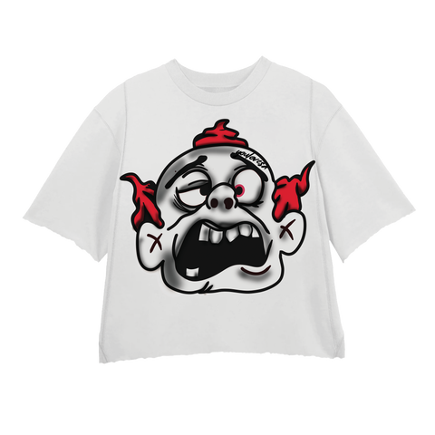 WHITE RED MONSTER 2.0 CROPPED CREWNECK